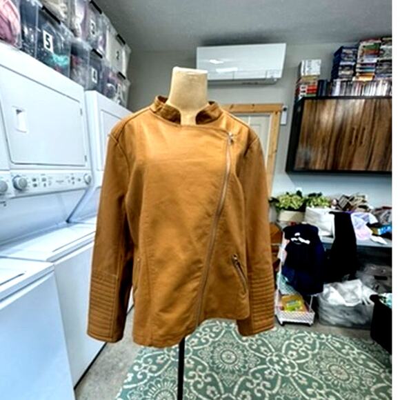 NWT!!! Metaphor ,Asymmetrical Zip Up ,Tan jacket, Faux Leather,Street Wear - Picture 1 of 13